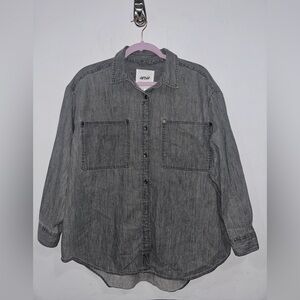 Aerie Oversized Faded Gray Denim Button Up Shirt Size Medium